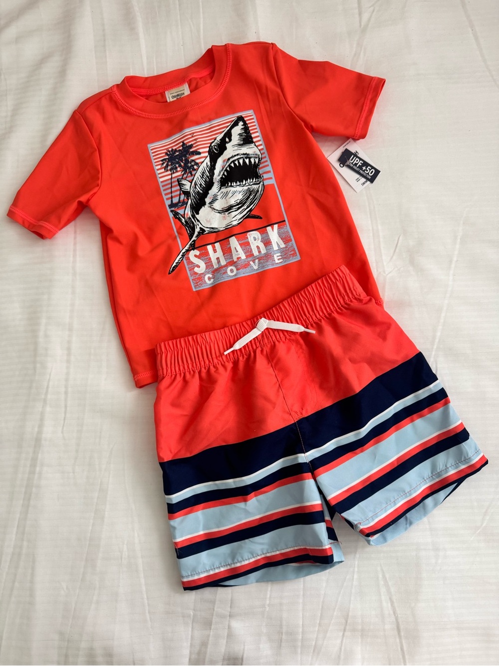 OshKosh B'gosh Coral Boys Shark Rash Guard Set